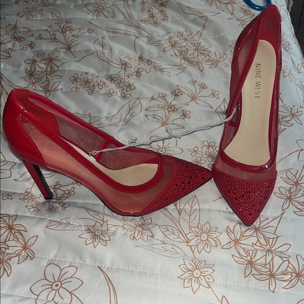 Nine West Vibrant Red Mesh Heels